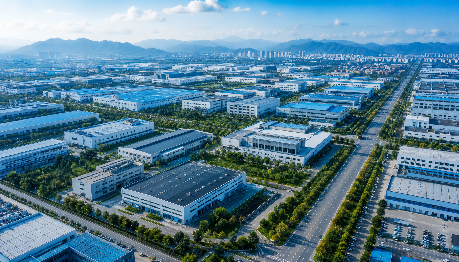 Chinese manufacturing ecosystem overview showing factory clusters and supply chain network in industrial park