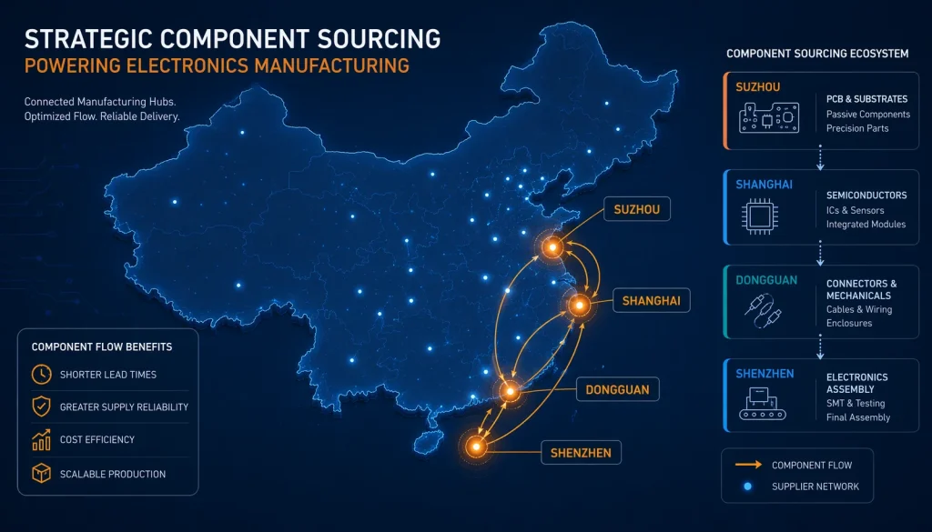 China manufacturing clusters map for strategic component sourcing in electronics supply chain