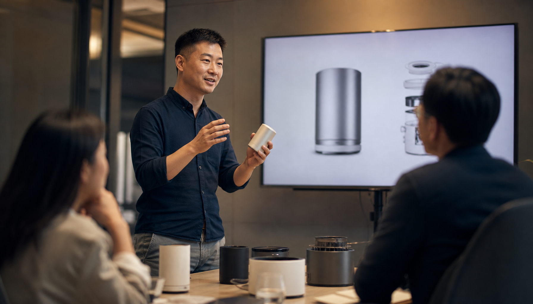 Chinese hardware startup founder pitching product to investors in growth innovation ecosystem