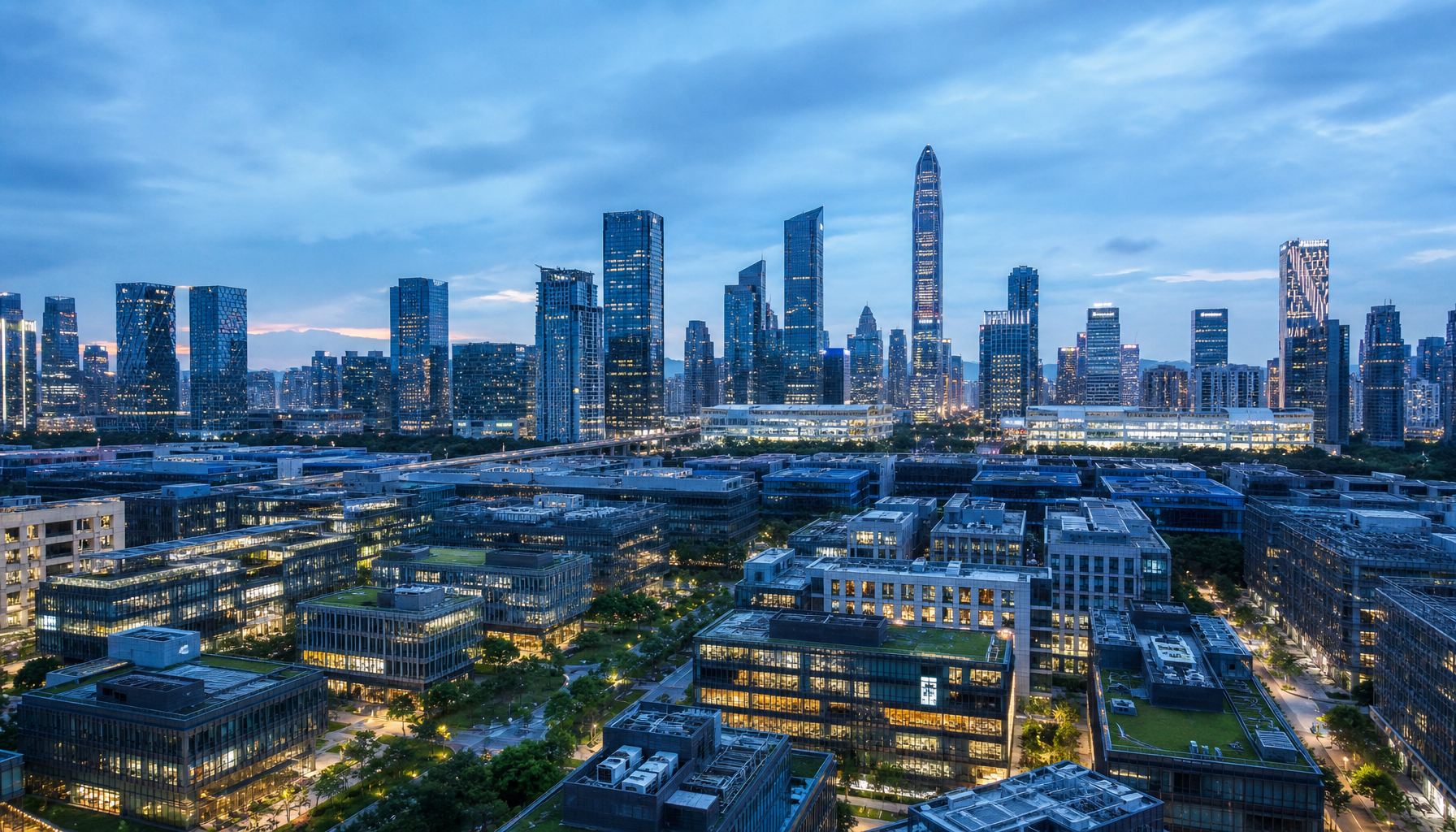Shenzhen modern skyline and innovation parks representing future of hardware entrepreneurship