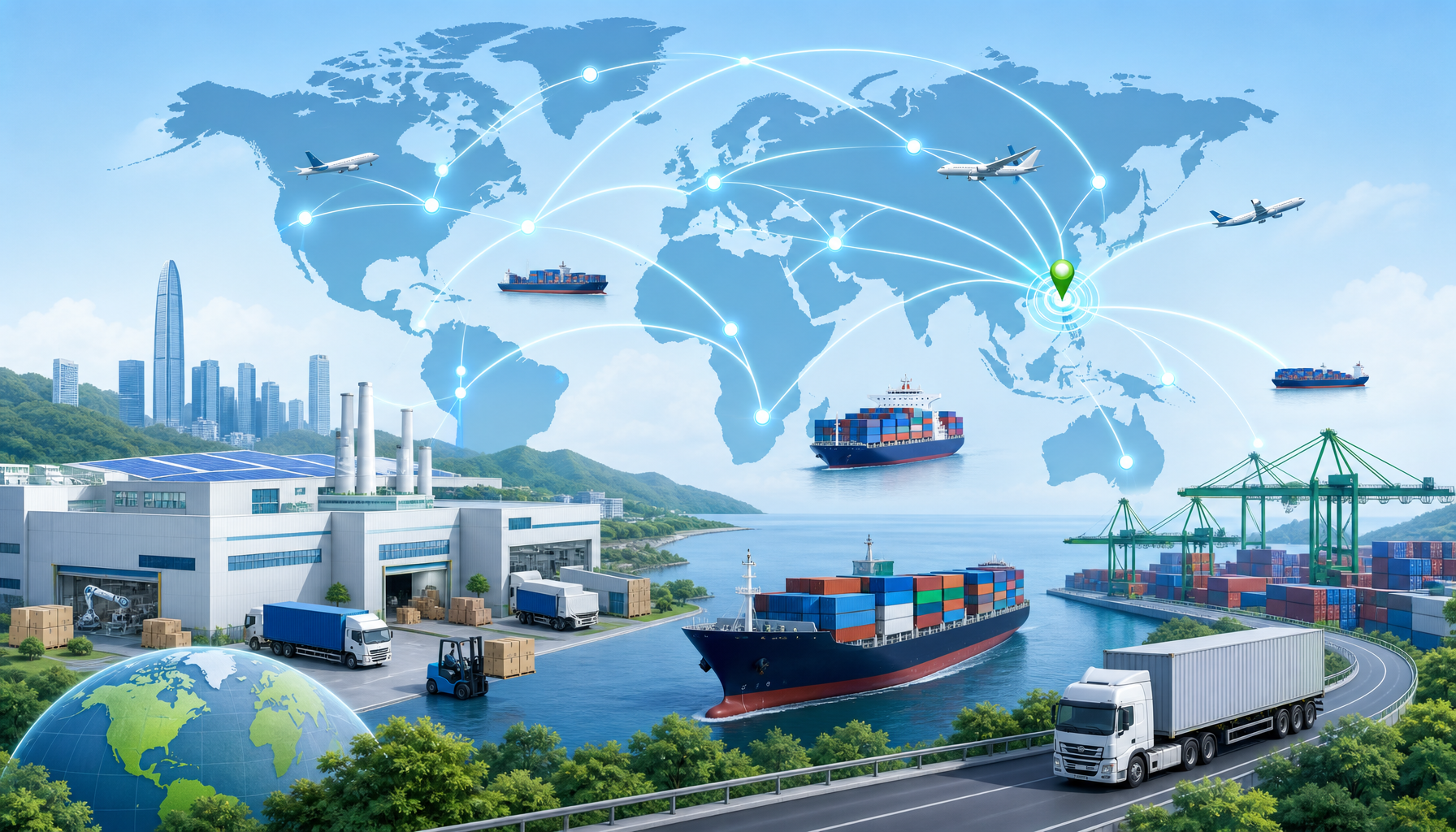 Global logistics and supply chain management from Shenzhen factories to worldwide distribution