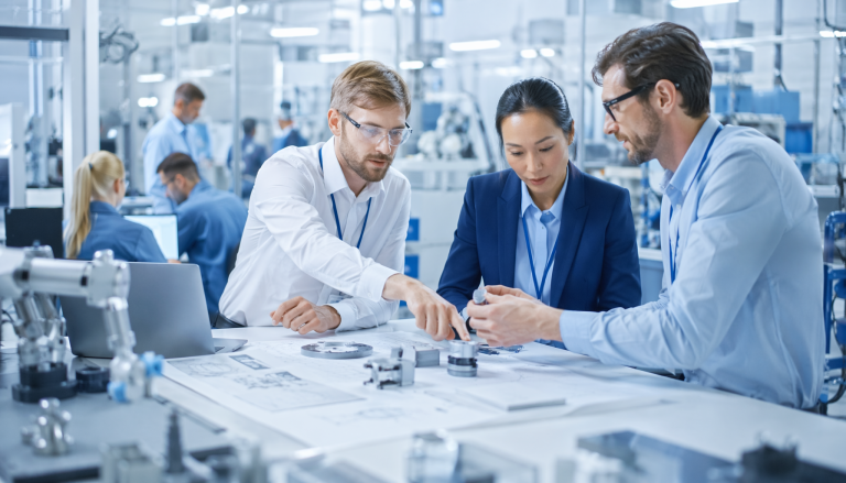 Hardware manufacturing and NPI process scene, professional industrial photography