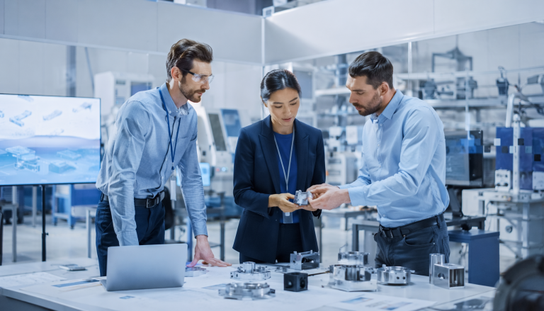 Hardware manufacturing and NPI process scene, professional industrial photography