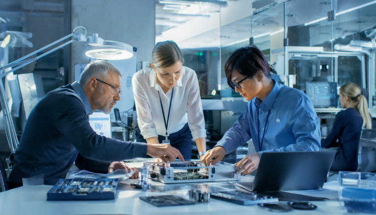 Hardware manufacturing and NPI process scene, professional industrial photography