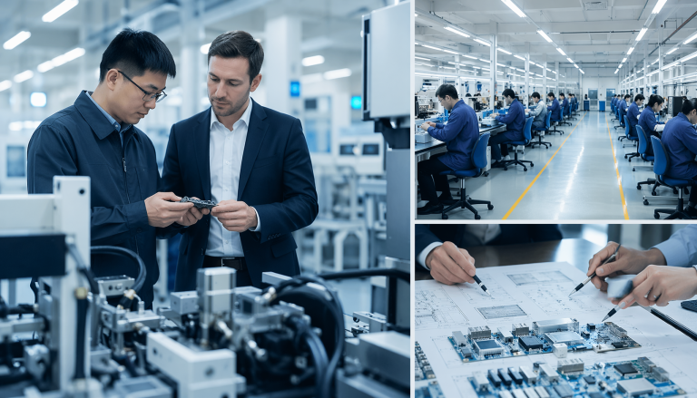 Chinese electronics factory supply chain and supplier selection, B2B manufacturing concept
